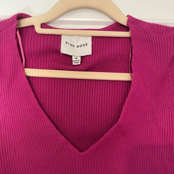 Pink Rose Women's Deep V-Neck Ribbed Knit Top - Pink - Picture 2 of 4